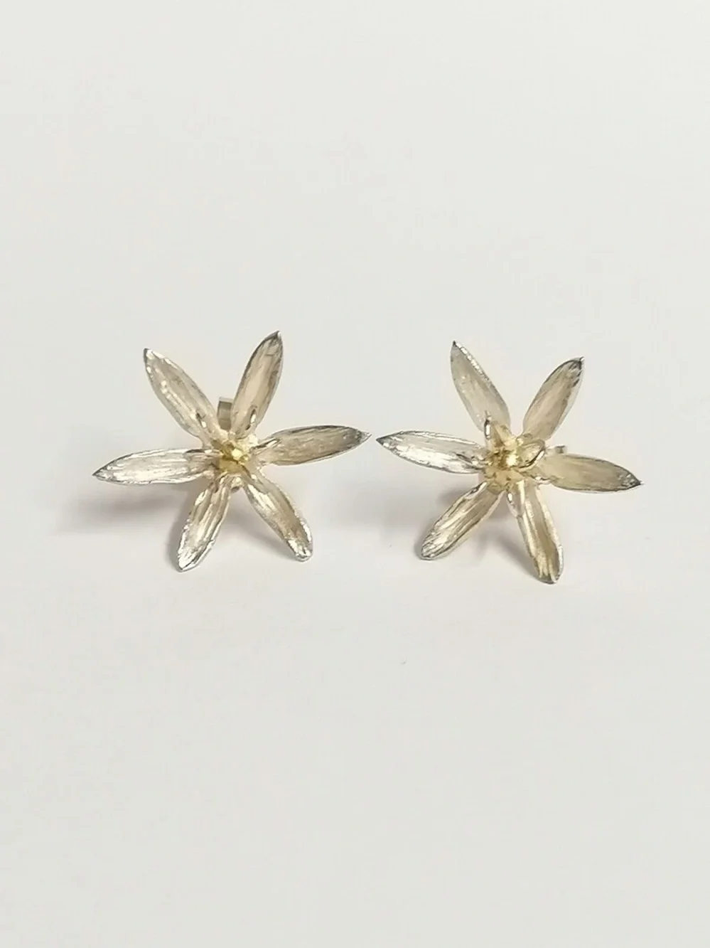 Sterling Silver Floral Stud Earrings - Silver and Gold Two-Tone